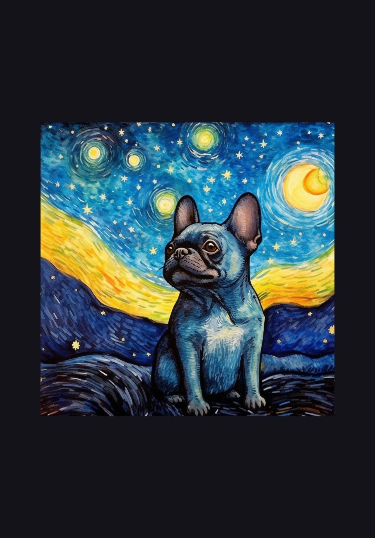 Drawings French Bulldog 03 Van Goh Style Vintage Framed Canvas Prints Wall Art Hanging Home Decor