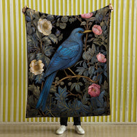 Thumbnail for Dark Cottagecore Crow Tapestry Woven | Raven Wall Art Blanket Woven Wall Hanging | Woodland Aesthetic Halloween Gothic Decor Crow Blanket, Bird And Flower 001