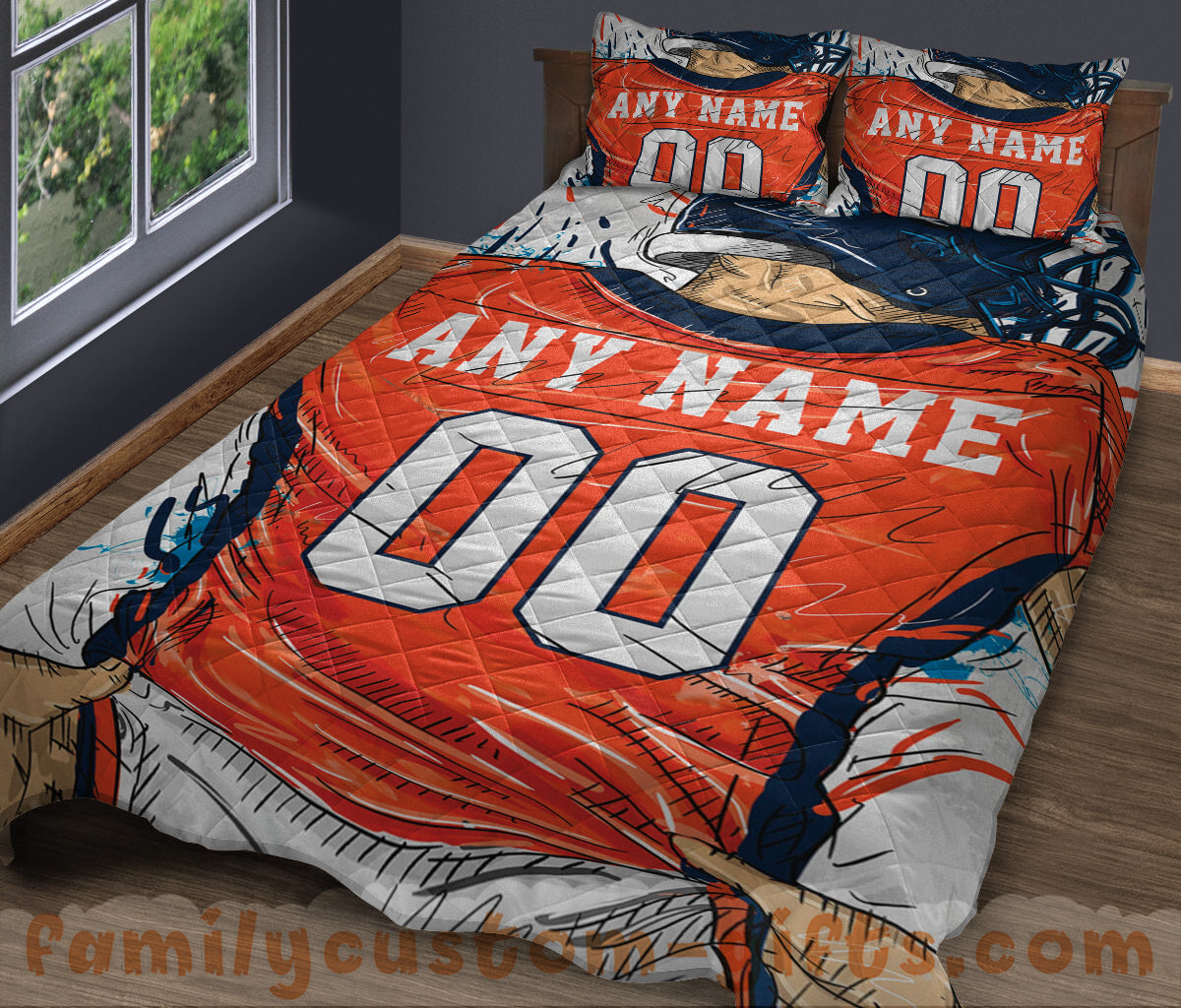 Custom Quilt Sets Denver Jersey Personalized Football Premium Quilt Bedding for Boys Girls Men Women