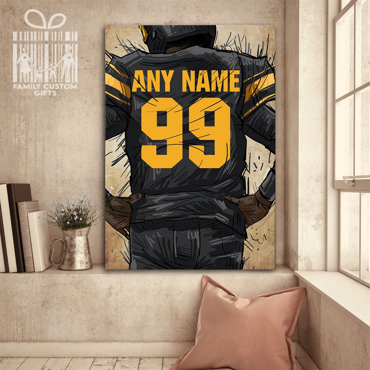 Pittsburgh Steelers Jersey Custom Canvas Print Wall Art for Boy Girl Men Women American Football Personalized Canvas Art