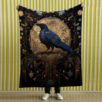 Thumbnail for Dark Cottagecore Crow Tapestry Woven | Raven Wall Art Blanket Woven Wall Hanging | Woodland Aesthetic Halloween Gothic Decor Crow Blanket, Bird And Flower 007