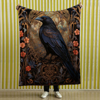 Thumbnail for Dark Cottagecore Crow Tapestry Woven | Raven Wall Art Blanket Woven Wall Hanging | Woodland Aesthetic Halloween Gothic Decor Crow Blanket, Bird And Flower 005