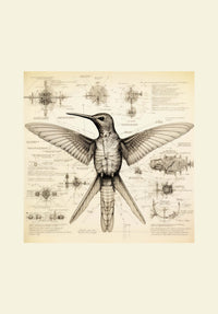 Thumbnail for Drawings Hummingbirds 05 Da Vinci Style Vintage Framed Canvas Prints Wall Art Hanging Home Decor