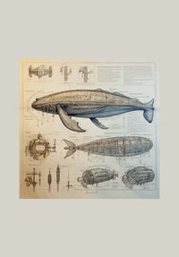 Thumbnail for Drawings Whale 02 Da Vinci Style Vintage Framed Canvas Prints Wall Art Hanging Home Decor