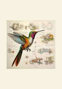 Thumbnail for Drawings Hummingbirds 04 Da Vinci Style Vintage Framed Canvas Prints Wall Art Hanging Home Decor