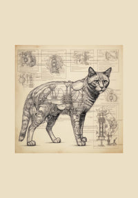 Thumbnail for Drawings Cat 07 Da Vinci Style Vintage Framed Canvas Prints Wall Art Hanging Home Decor
