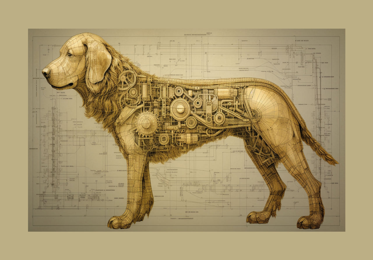 Drawings Golden Retriever Dog Da Vinci Style Vintage Framed Canvas Prints Wall Art Hanging Home Decor