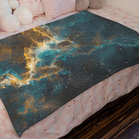 Thumbnail for Space Blanket - Galaxy fleece blanket, Heart Nebula Centre Blanket, Galaxy Blanket, cosy room decor, blue and gold throw, lightweight fleece, clouds in outer space 003