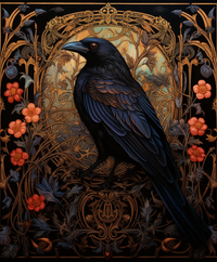Thumbnail for Dark Cottagecore Crow Tapestry Woven | Raven Wall Art Blanket Woven Wall Hanging | Woodland Aesthetic Halloween Gothic Decor Crow Blanket, Bird And Flower 005