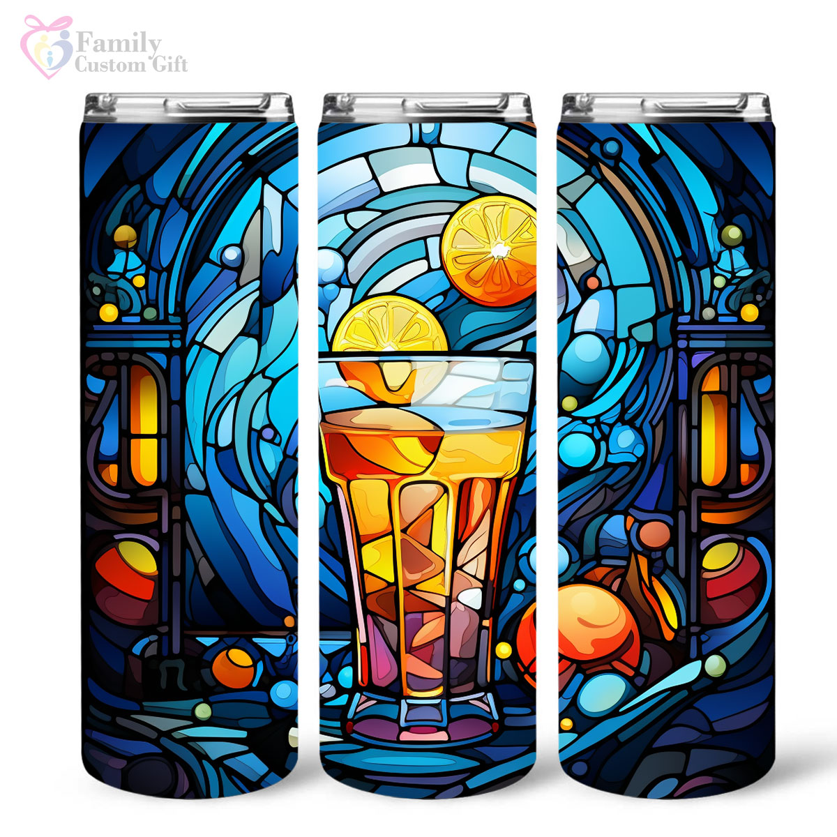 Watercolor Gin Cocktail In Stained Glass 20oz Skinny Tumbler, Gin Mix, Gin Lover Gifts, Alcohol Drink, Alcohol Tumbler, Vibrant Tumbler, Trending Tumbler