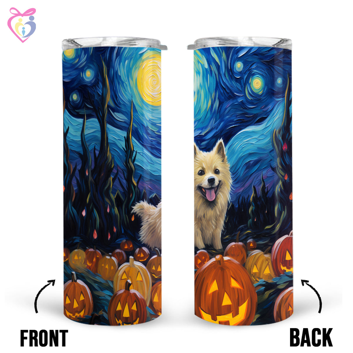 Norwegian Elkhounds Halloween With Pumpkin 20oz Skinny Tumbler, Holiday Skinny Tumbler, For Dog Lovers, Vibrant Tumbler, Trending Tumbler