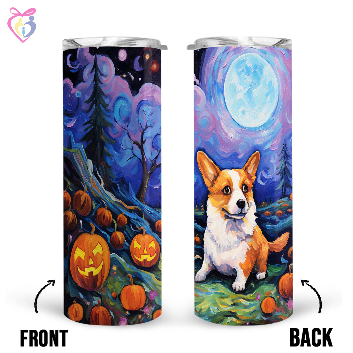 Cardigan Welsh Corgis Halloween With Pumpkin 20oz Skinny Tumbler, Holiday Skinny Tumbler, For Dog Lovers, Vibrant Tumbler, Trending Tumbler