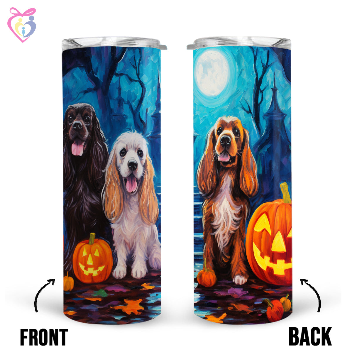 Cocker Spaniels Halloween With Pumpkin 20oz Skinny Tumbler, Holiday Skinny Tumbler, For Dog Lovers, Vibrant Tumbler, Trending Tumbler