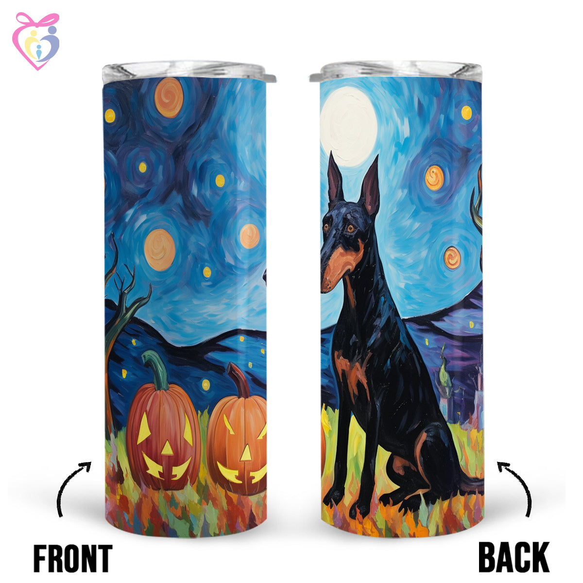 Doberman Pinschers Halloween With Pumpkin 20oz Skinny Tumbler, Holiday Skinny Tumbler, For Dog Lovers, Vibrant Tumbler, Trending Tumbler