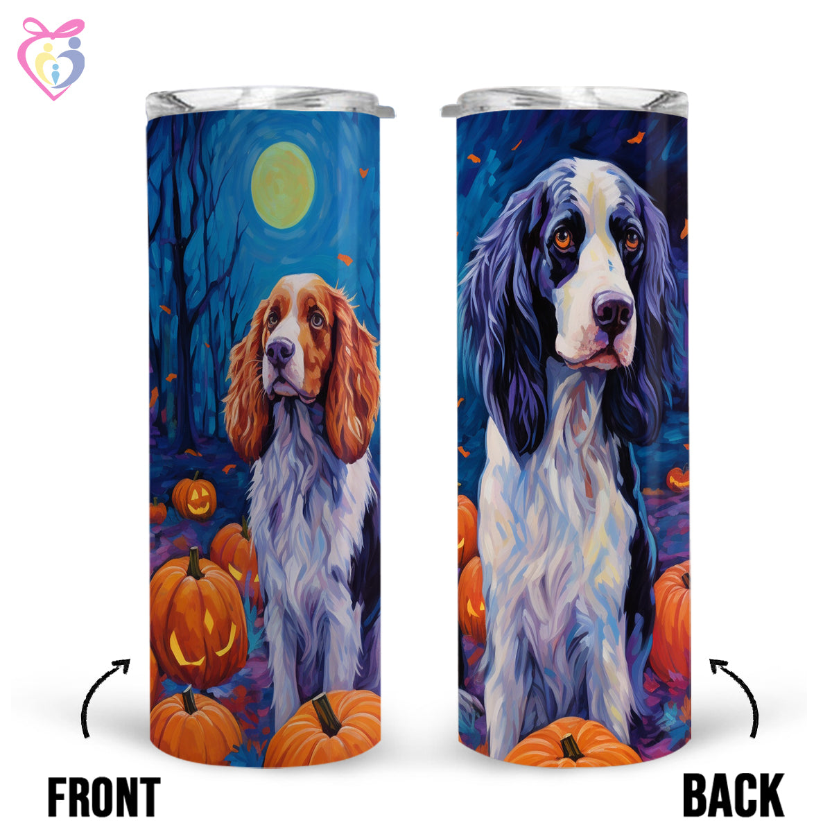 English Setters Halloween With Pumpkin 20oz Skinny Tumbler, Holiday Skinny Tumbler, For Dog Lovers, Vibrant Tumbler, Trending Tumbler