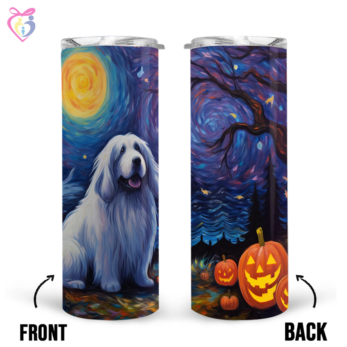 Newfoundlands Halloween With Pumpkin 20oz Skinny Tumbler, Holiday Skinny Tumbler, For Dog Lovers, Vibrant Tumbler, Trending Tumbler