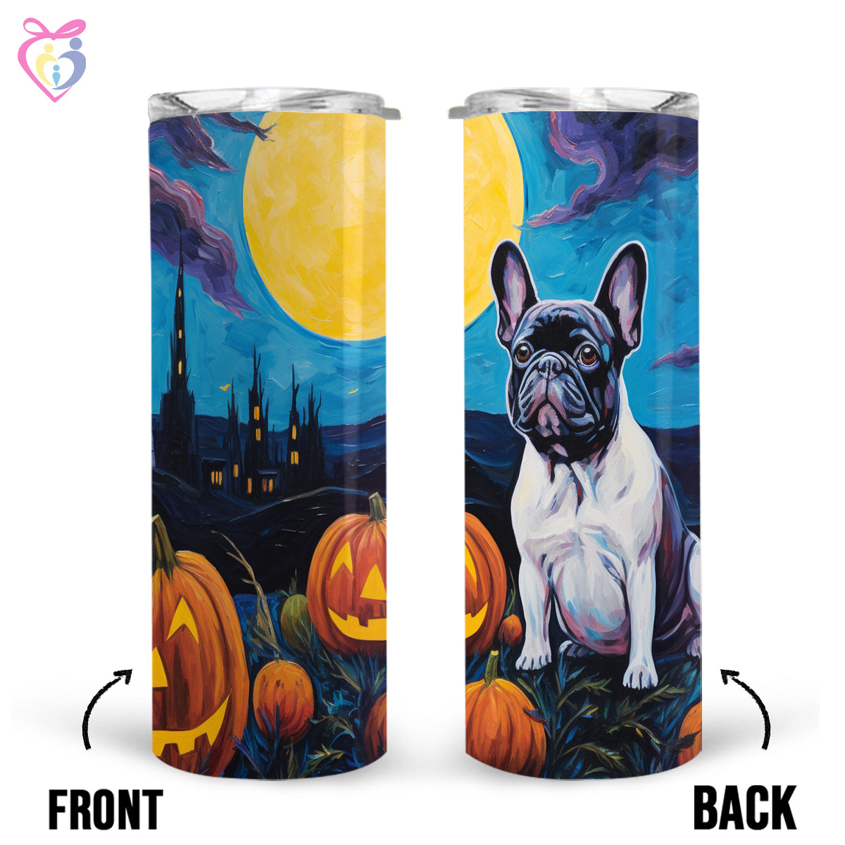 French Bulldog Halloween With Pumpkin 20oz Skinny Tumbler, Holiday Skinny Tumbler, For Dog Lovers, Vibrant Tumbler, Trending Tumbler