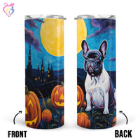 Thumbnail for French Bulldog Halloween With Pumpkin 20oz Skinny Tumbler, Holiday Skinny Tumbler, For Dog Lovers, Vibrant Tumbler, Trending Tumbler