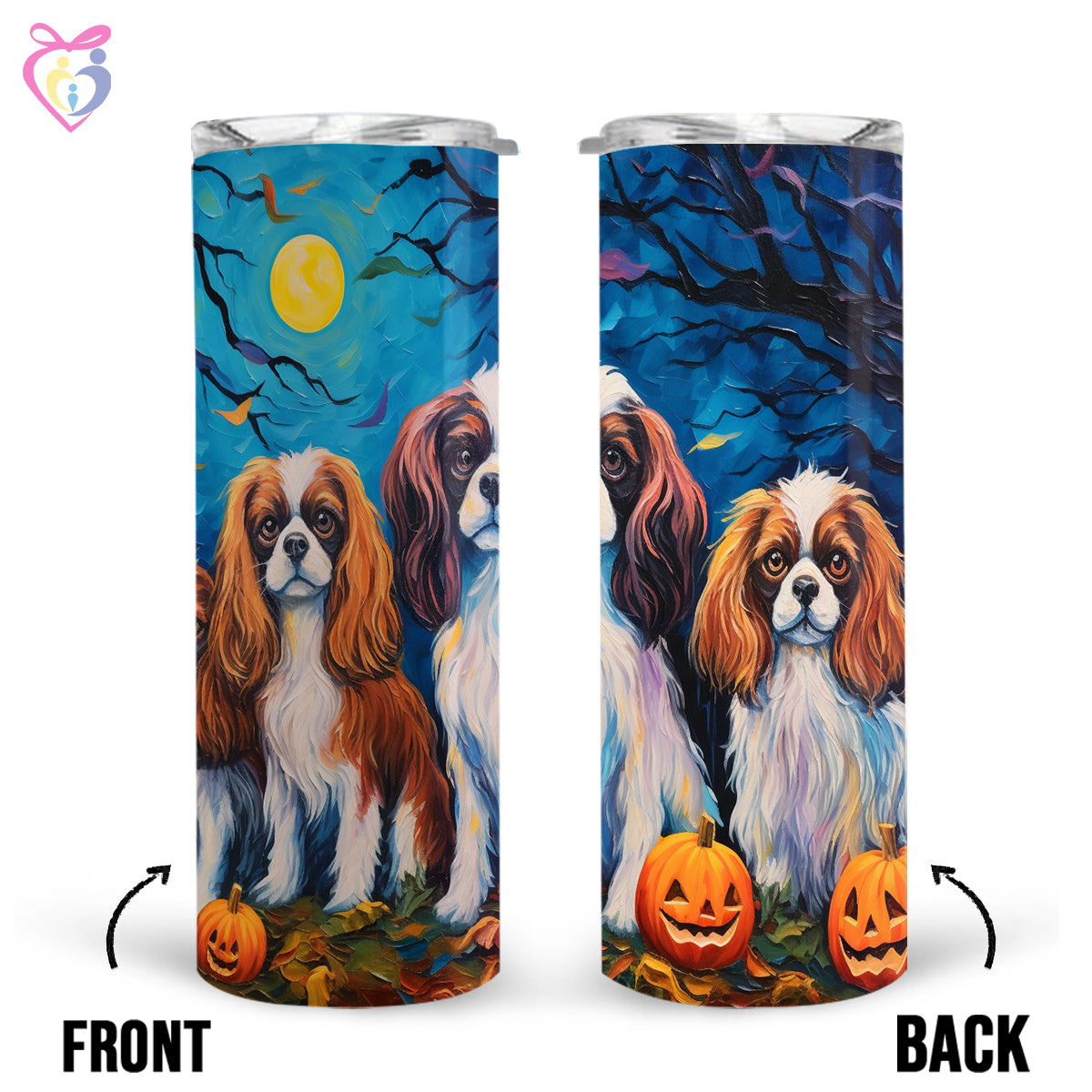 Cavalier King Charles Spaniels Halloween With Pumpkin 20oz Skinny Tumbler, Holiday Skinny Tumbler, For Dog Lovers, Vibrant Tumbler, Trending Tumbler