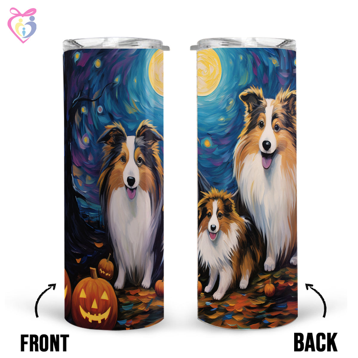 Shetland Sheepdogs Halloween With Pumpkin 20oz Skinny Tumbler, Holiday Skinny Tumbler, For Dog Lovers, Vibrant Tumbler, Trending Tumbler