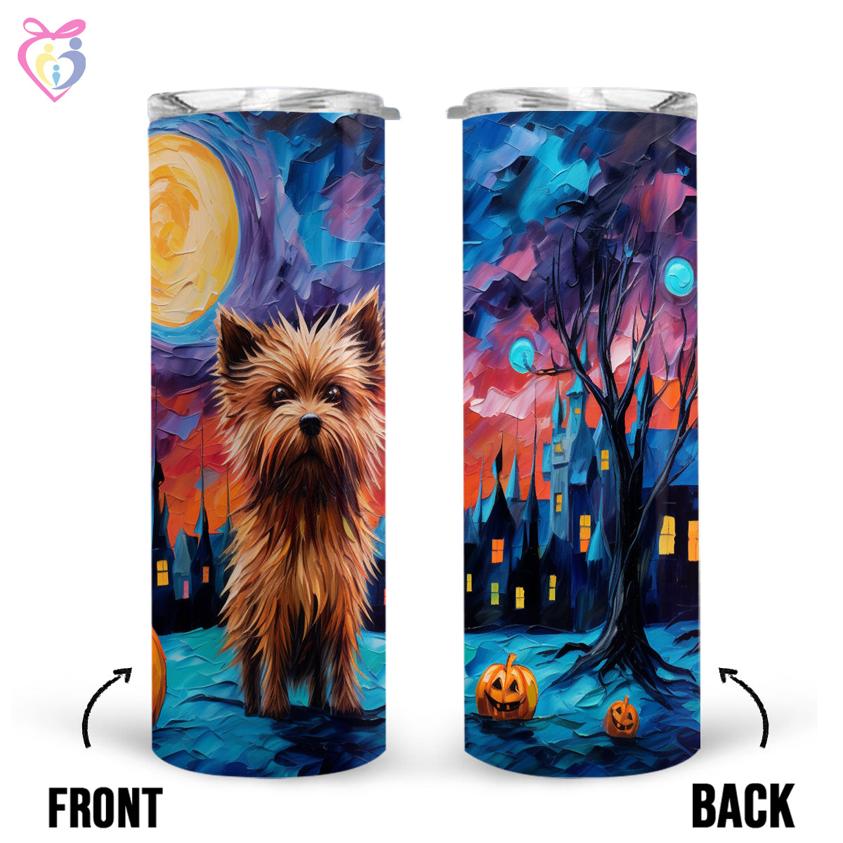 Yorkshire Terriers Halloween With Pumpkin 20oz Skinny Tumbler, Holiday Skinny Tumbler, For Dog Lovers, Vibrant Tumbler, Trending Tumbler