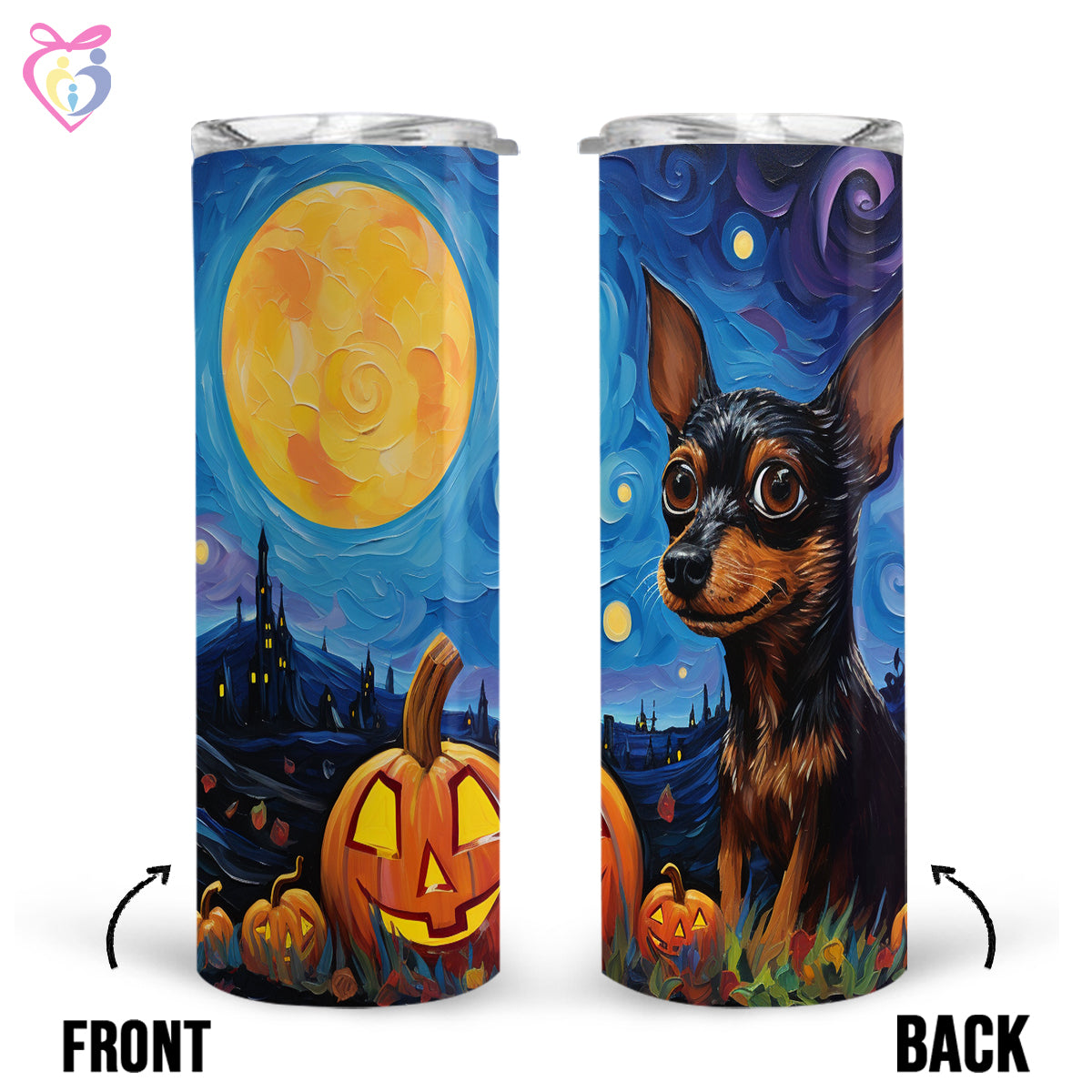 Miniature Pinschers Halloween With Pumpkin 20oz Skinny Tumbler, Holiday Skinny Tumbler, For Dog Lovers, Vibrant Tumbler, Trending Tumbler