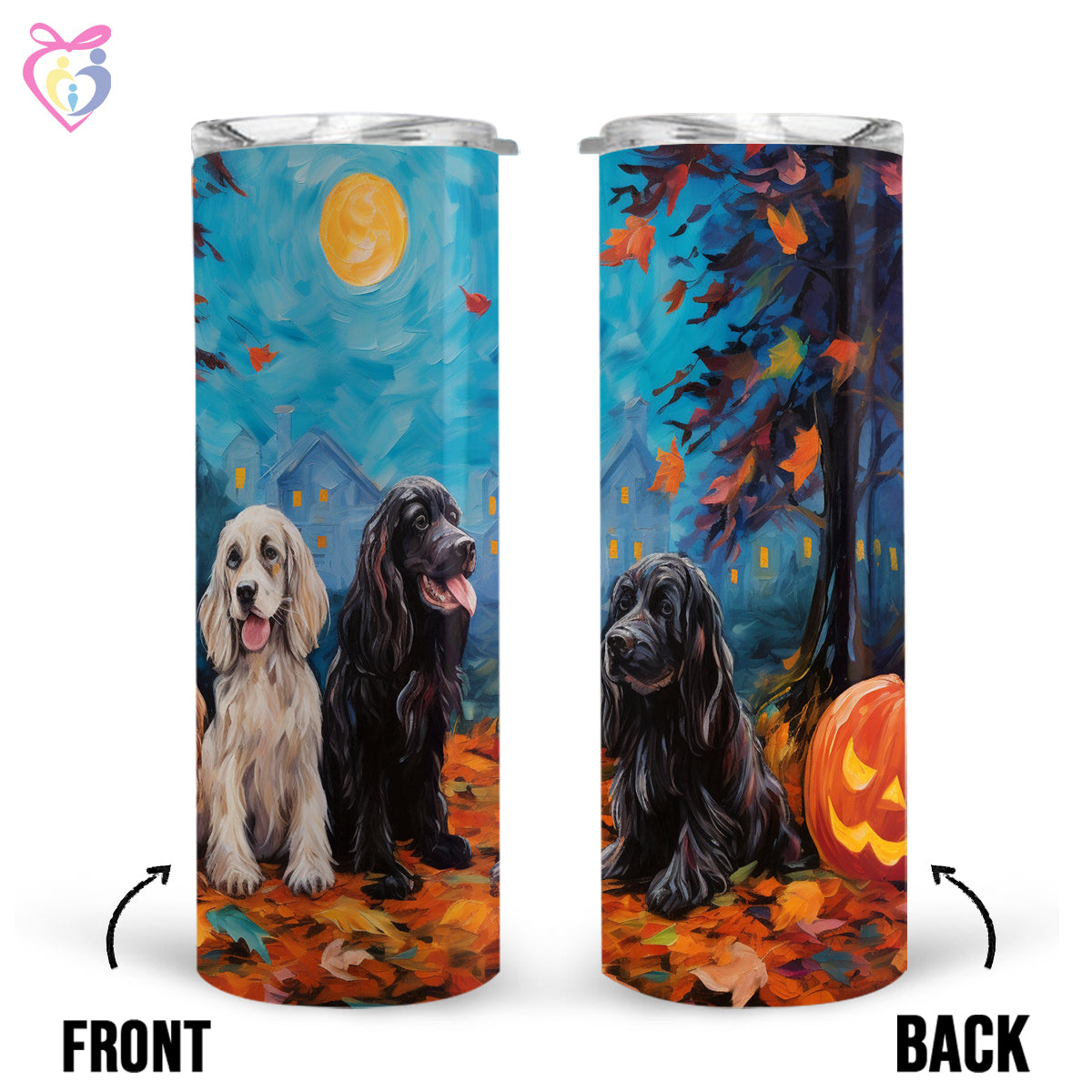 English Cocker Spaniels Halloween With Pumpkin 20oz Skinny Tumbler, Holiday Skinny Tumbler, For Dog Lovers, Vibrant Tumbler, Trending Tumbler