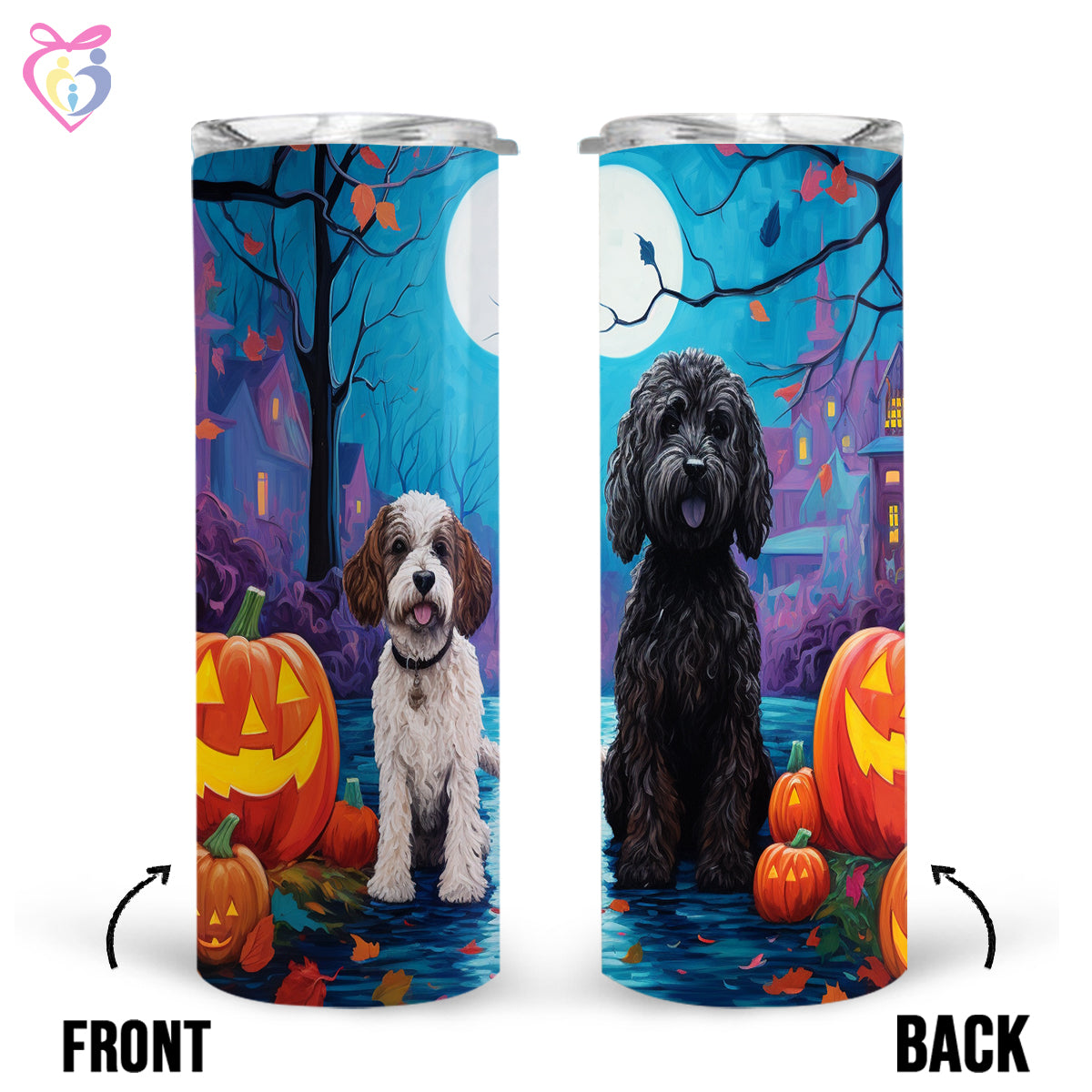 Portuguese Water Halloween With Pumpkin 20oz Skinny Tumbler, Holiday Skinny Tumbler, For Dog Lovers, Vibrant Tumbler, Trending Tumbler