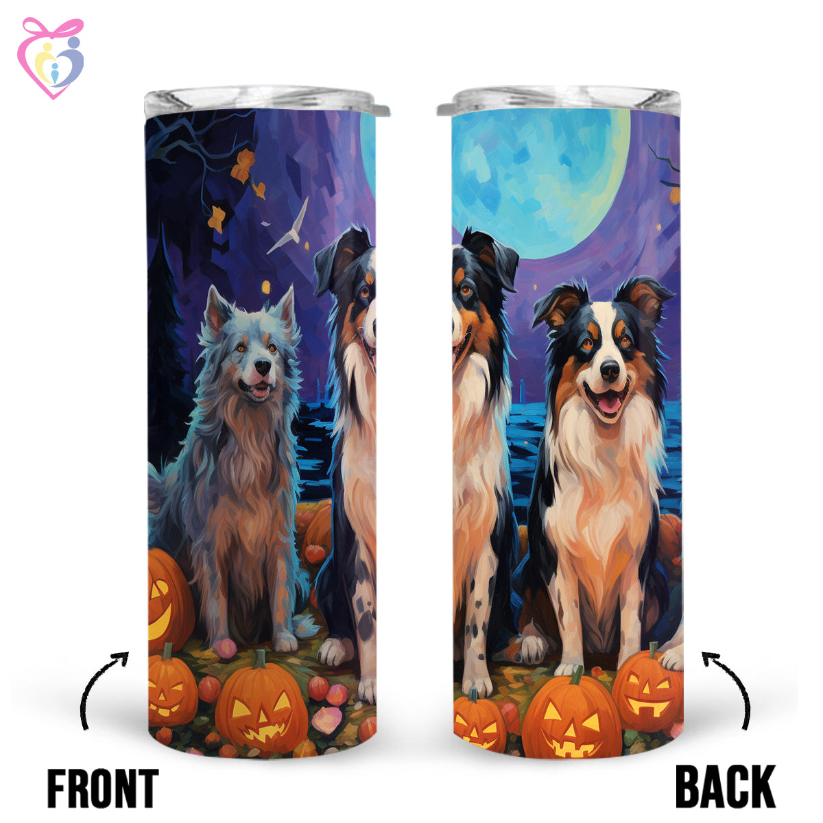 Miniature American Shepherds Halloween With Pumpkin 20oz Skinny Tumbler, Holiday Skinny Tumbler, For Dog Lovers, Vibrant Tumbler, Trending Tumbler