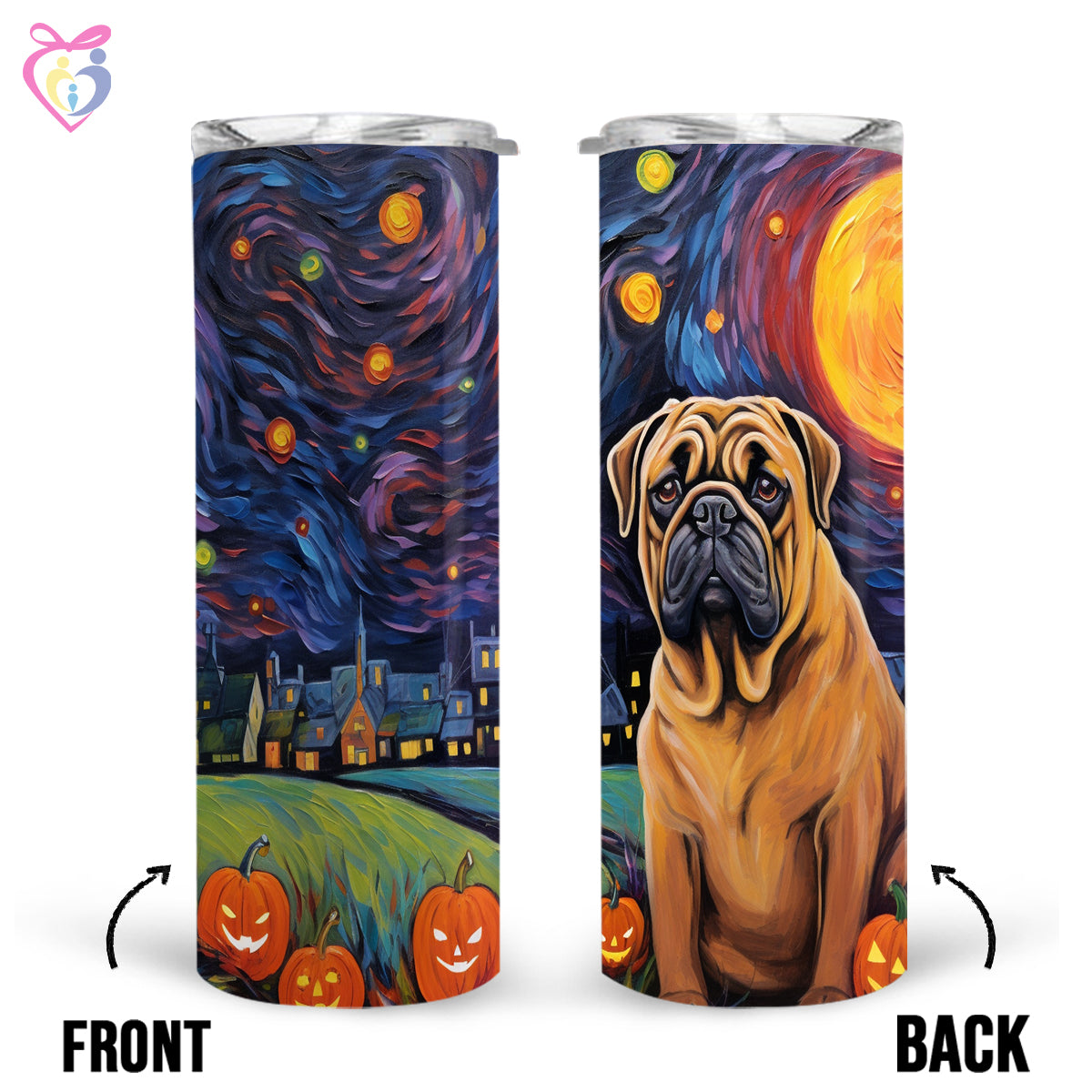 Mastiffs Halloween With Pumpkin 20oz Skinny Tumbler, Holiday Skinny Tumbler, For Dog Lovers, Vibrant Tumbler, Trending Tumbler