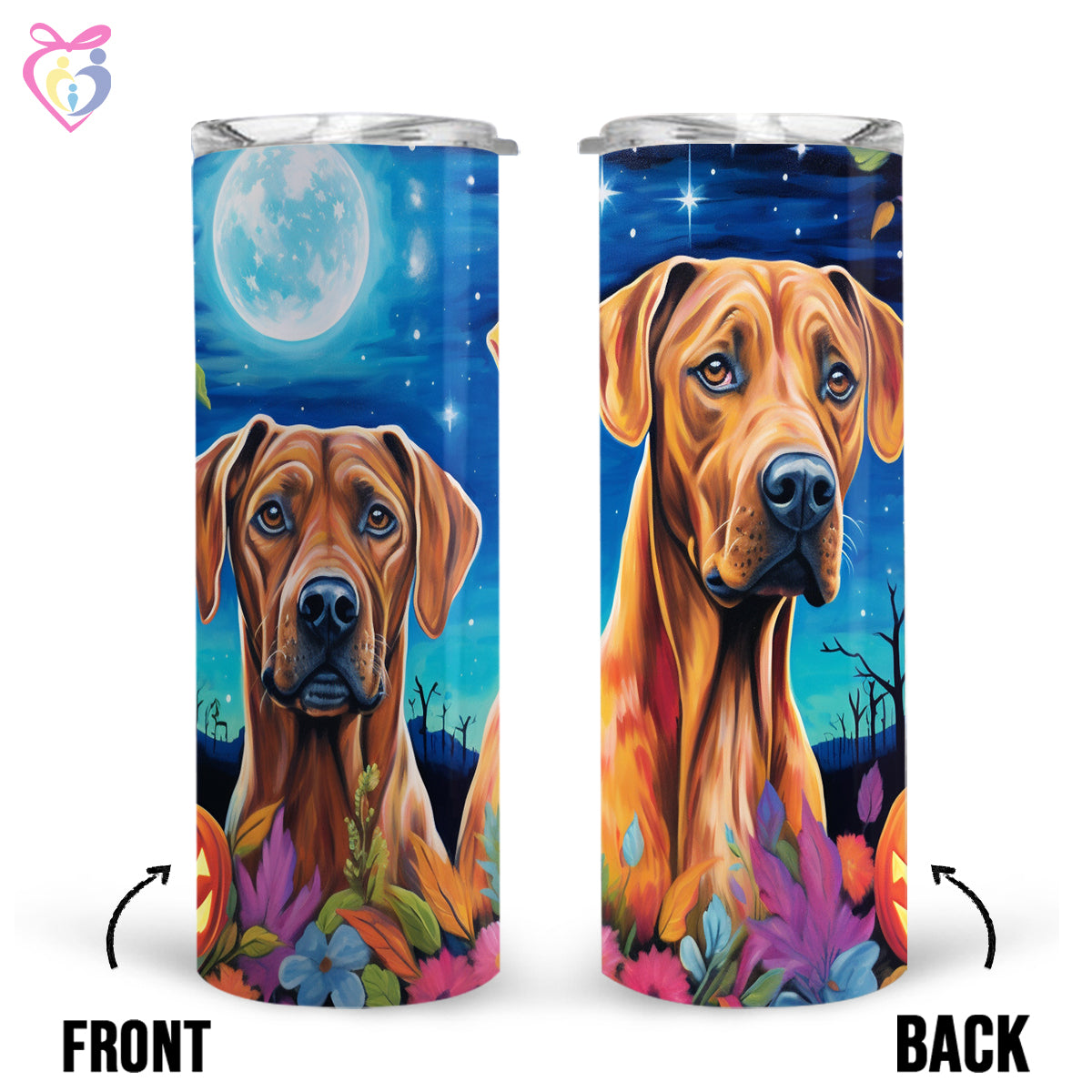 Rhodesian Ridgebacks Halloween With Pumpkin 20oz Skinny Tumbler, Holiday Skinny Tumbler, For Dog Lovers, Vibrant Tumbler, Trending Tumbler