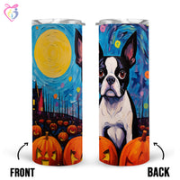 Thumbnail for Boston Terriers Halloween With Pumpkin 20oz Skinny Tumbler, Holiday Skinny Tumbler, Alcohol Tumbler, Vibrant Tumbler, Trending Tumbler