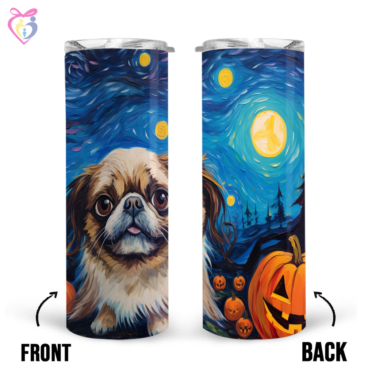 Pekingese Halloween With Pumpkin 20oz Skinny Tumbler, Holiday Skinny Tumbler, For Dog Lovers, Vibrant Tumbler, Trending Tumbler