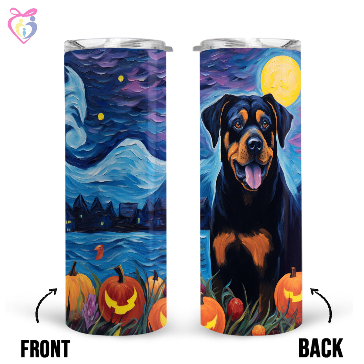 Rottweiler Halloween With Pumpkin 20oz Skinny Tumbler, Holiday Skinny Tumbler, For Dog Lovers, Vibrant Tumbler, Trending Tumbler