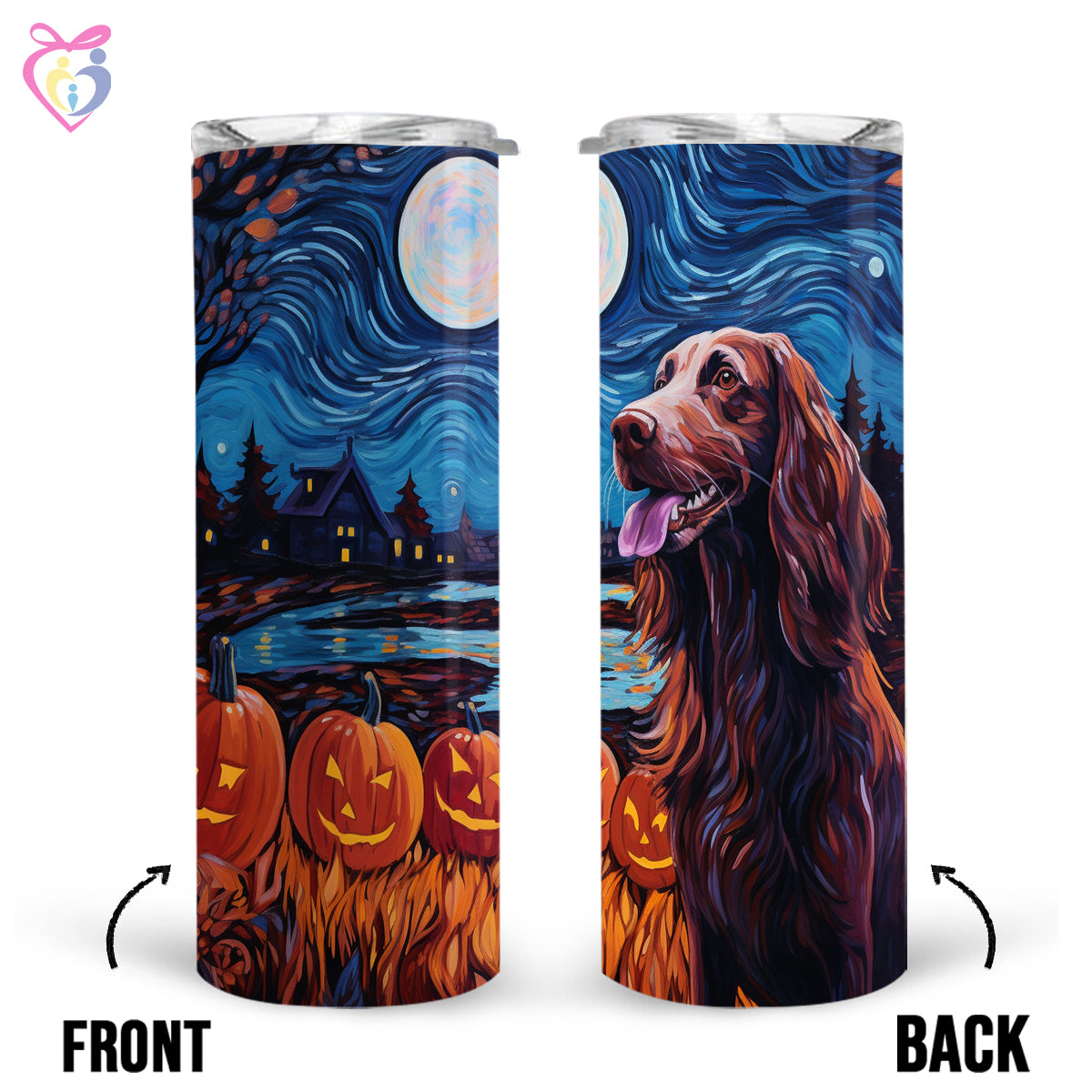 Irish Setters Halloween With Pumpkin 20oz Skinny Tumbler, Holiday Skinny Tumbler, For Dog Lovers, Vibrant Tumbler, Trending Tumbler