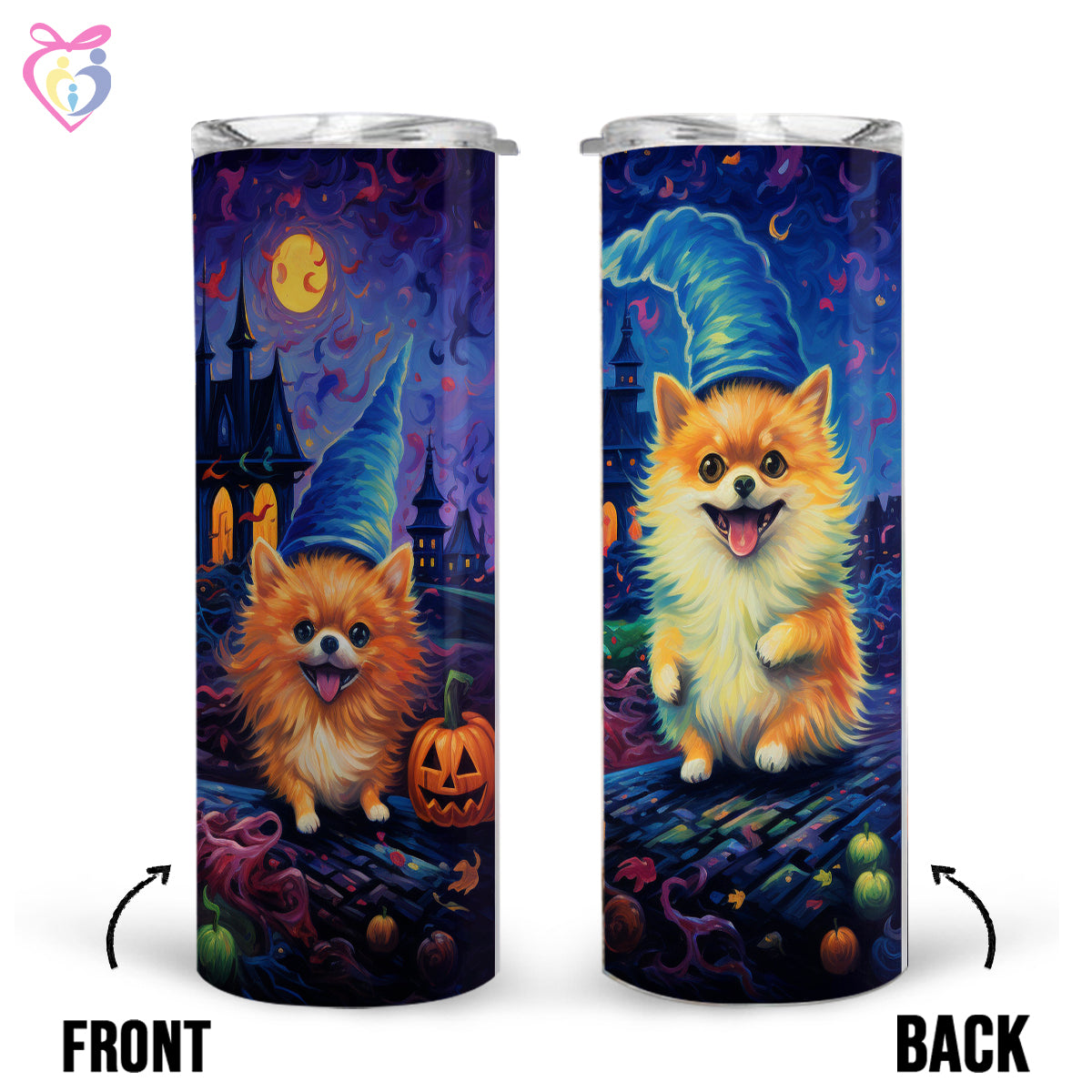 Pomeranians Halloween With Pumpkin 20oz Skinny Tumbler, Holiday Skinny Tumbler, For Dog Lovers, Vibrant Tumbler, Trending Tumbler