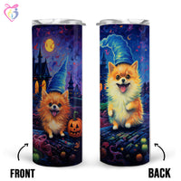 Thumbnail for Pomeranians Halloween With Pumpkin 20oz Skinny Tumbler, Holiday Skinny Tumbler, For Dog Lovers, Vibrant Tumbler, Trending Tumbler