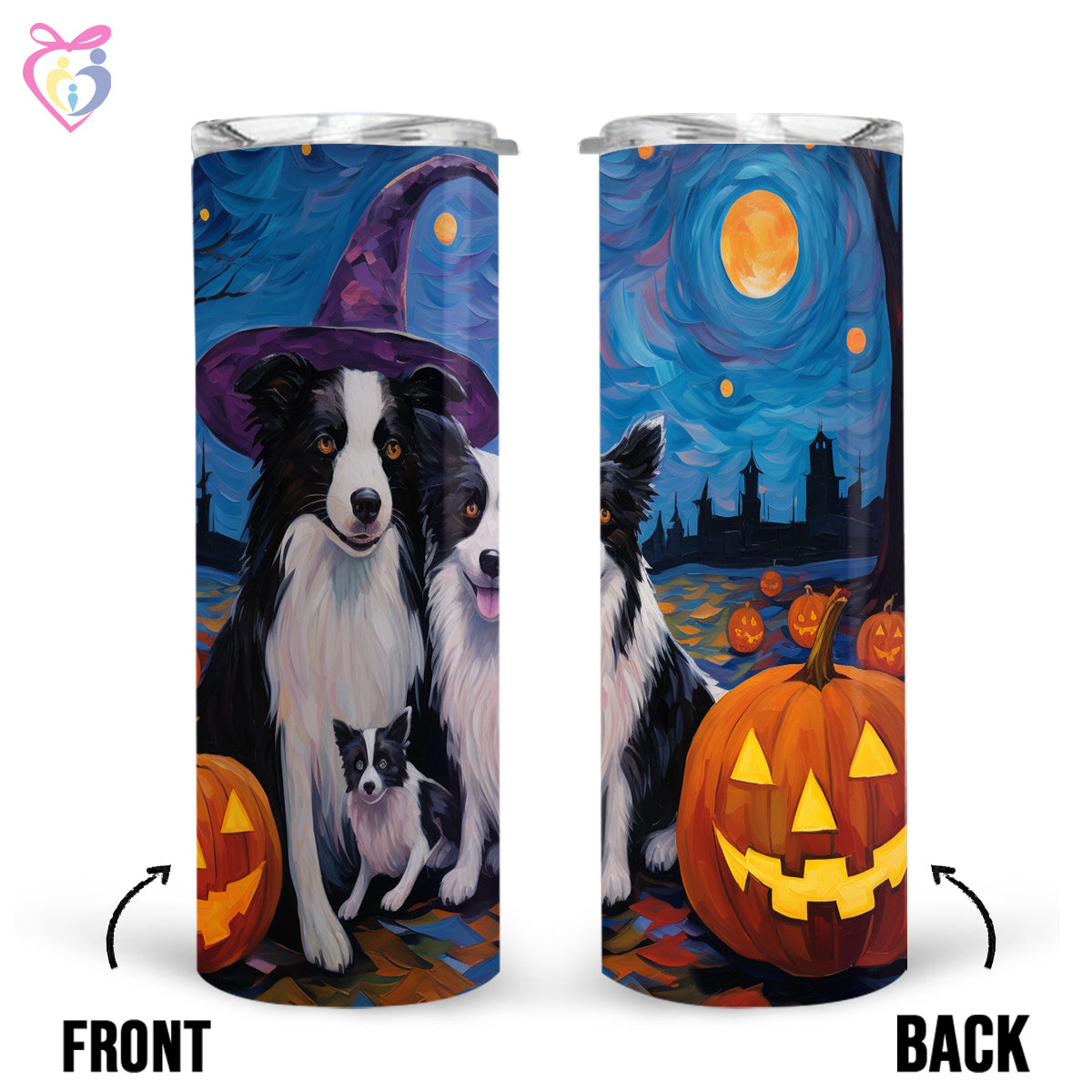 Border Collies Halloween With Pumpkin 20oz Skinny Tumbler, Holiday Skinny Tumbler, For Dog Lovers, Vibrant Tumbler, Trending Tumbler