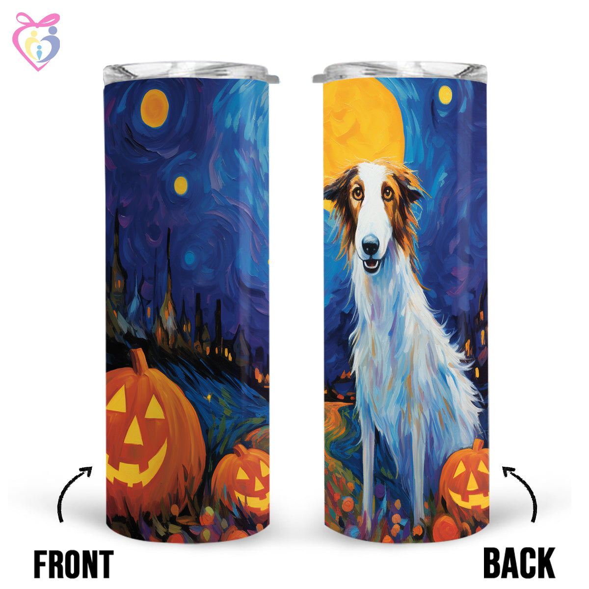 Borzois Halloween With Pumpkin 20oz Skinny Tumbler, Holiday Skinny Tumbler, For Dog Lovers, Vibrant Tumbler, Trending Tumbler