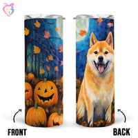 Thumbnail for Shiba Inu Halloween With Pumpkin 20oz Skinny Tumbler, Holiday Skinny Tumbler, For Dog Lovers, Vibrant Tumbler, Trending Tumbler