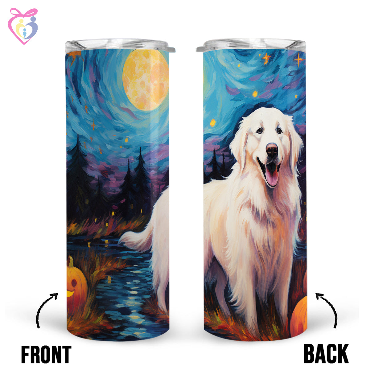 Great Pyrenees Halloween With Pumpkin 20oz Skinny Tumbler, Holiday Skinny Tumbler, For Dog Lovers, Vibrant Tumbler, Trending Tumbler