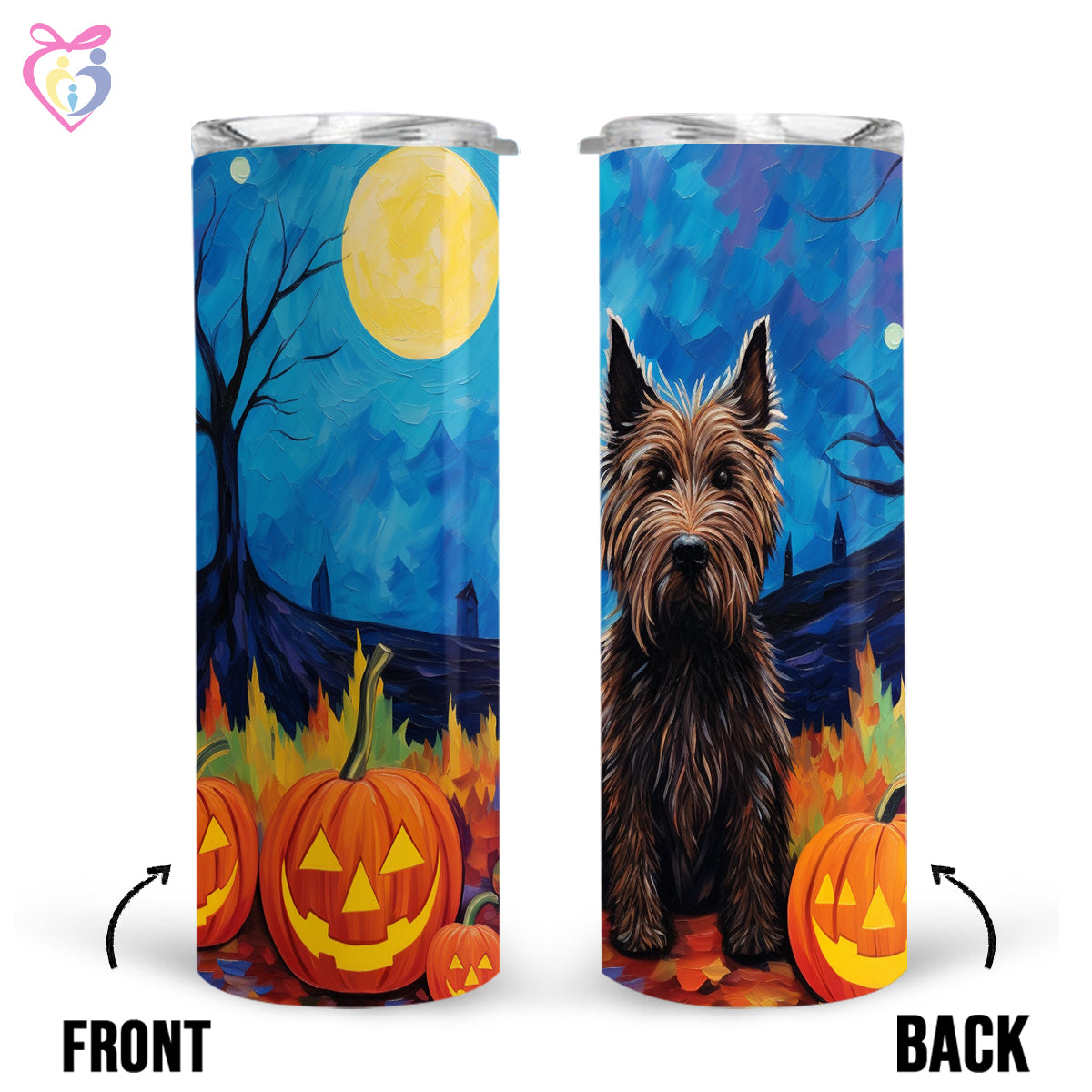 Scottish Terriers Halloween With Pumpkin 20oz Skinny Tumbler, Holiday Skinny Tumbler, For Dog Lovers, Vibrant Tumbler, Trending Tumbler