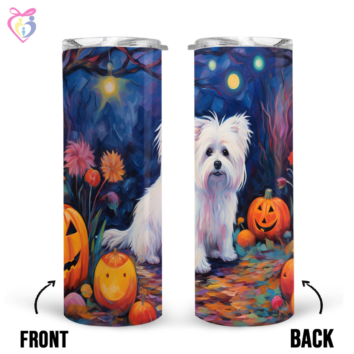 Maltese Halloween With Pumpkin 20oz Skinny Tumbler, Holiday Skinny Tumbler, For Dog Lovers, Vibrant Tumbler, Trending Tumbler