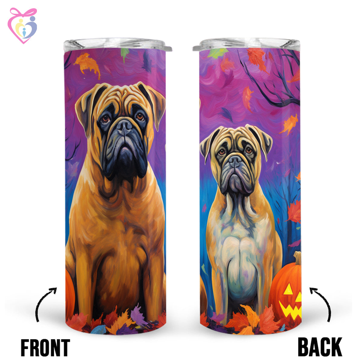 Bullmastiffs Halloween With Pumpkin 20oz Skinny Tumbler, Holiday Skinny Tumbler, For Dog Lovers, Vibrant Tumbler, Trending Tumbler