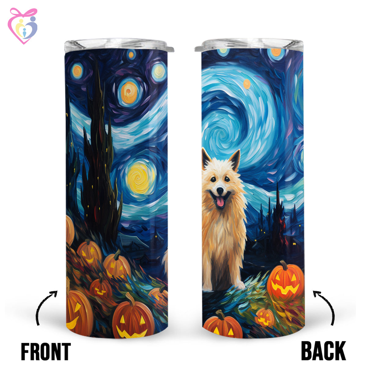 Norwegian Elkhounds Halloween With Pumpkin 20oz Skinny Tumbler, Holiday Skinny Tumbler, For Dog Lovers, Vibrant Tumbler, Trending Tumbler