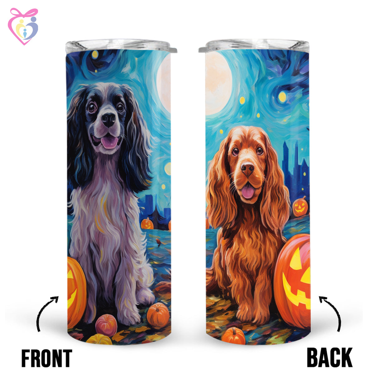 Cocker Spaniels Halloween With Pumpkin 20oz Skinny Tumbler, Holiday Skinny Tumbler, For Dog Lovers, Vibrant Tumbler, Trending Tumbler