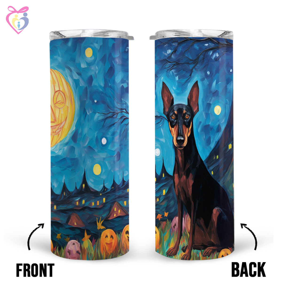 Doberman Pinschers Halloween With Pumpkin 20oz Skinny Tumbler, Holiday Skinny Tumbler, For Dog Lovers, Vibrant Tumbler, Trending Tumbler