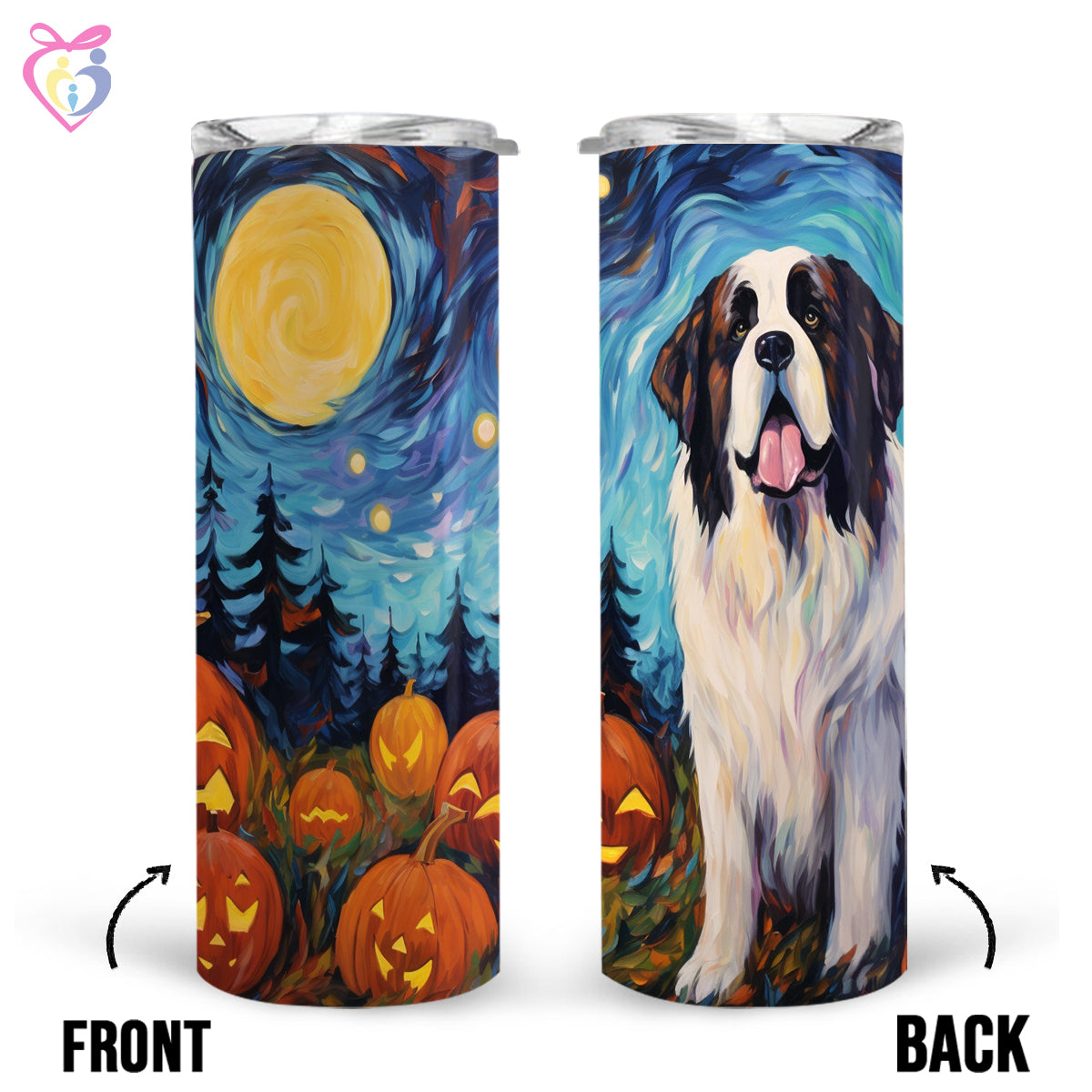 St. Bernards Halloween With Pumpkin 20oz Skinny Tumbler, Holiday Skinny Tumbler, For Dog Lovers, Vibrant Tumbler, Trending Tumbler