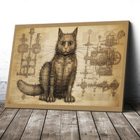 Thumbnail for Drawings Cat 02 Da Vinci Style Vintage Framed Canvas Prints Wall Art Hanging Home Decor