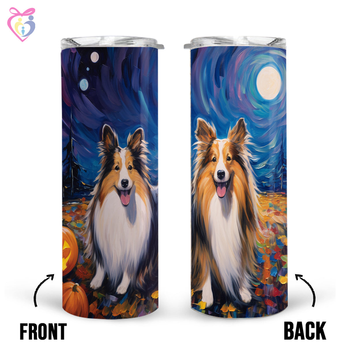 Shetland Sheepdogs Halloween With Pumpkin 20oz Skinny Tumbler, Holiday Skinny Tumbler, For Dog Lovers, Vibrant Tumbler, Trending Tumbler